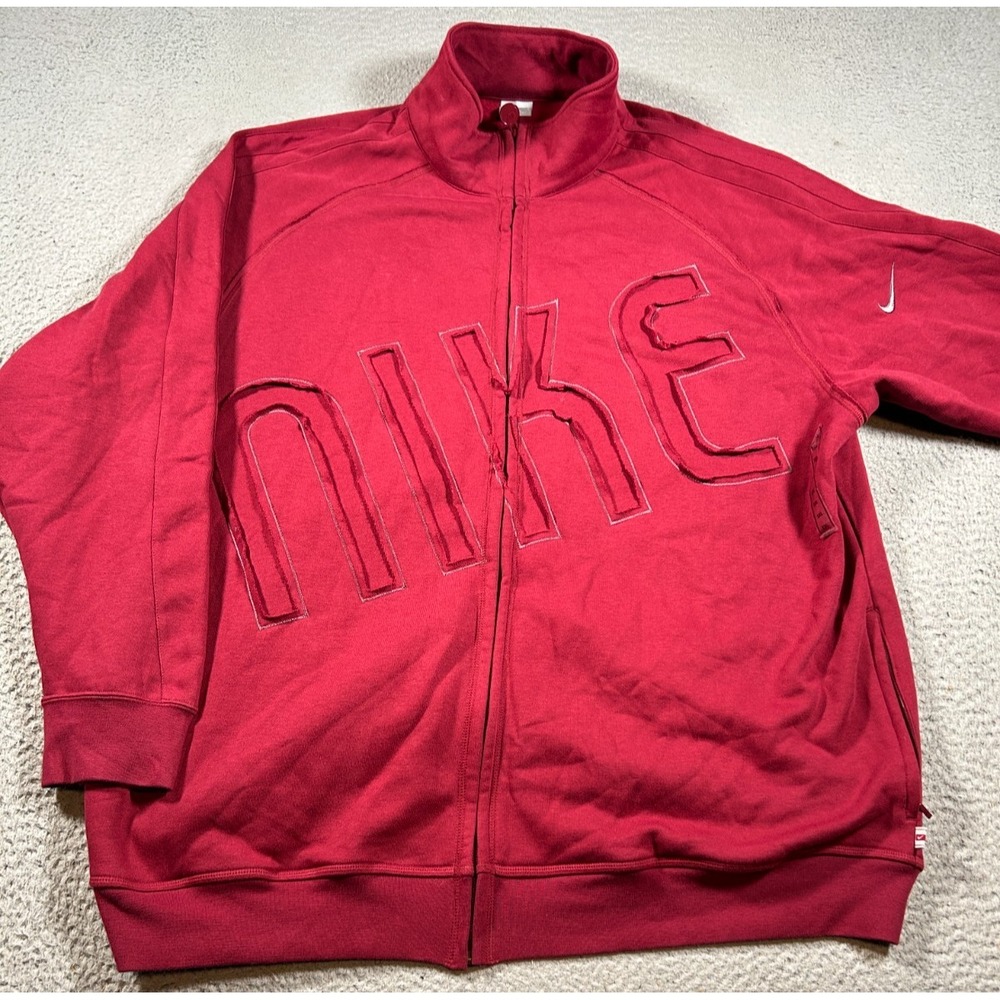 Vintage Nike Jacket Mens 2XL Burgundy Fleece Lined Big Distressed Letters